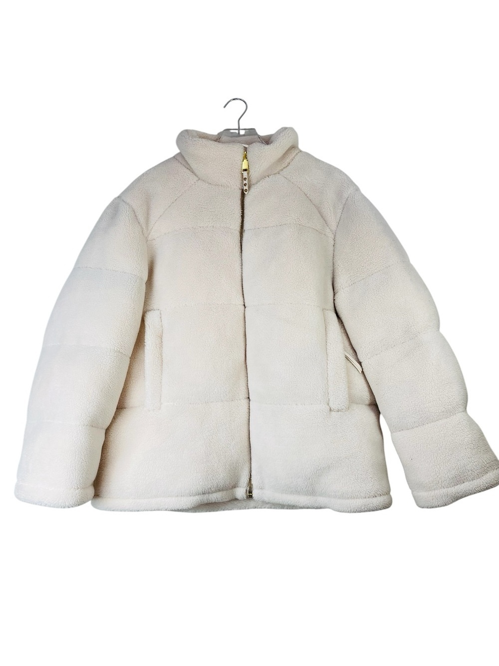 Rebecca Minkoff Cream Fluffy Fleece Full Zip Lined Jacket Size XL